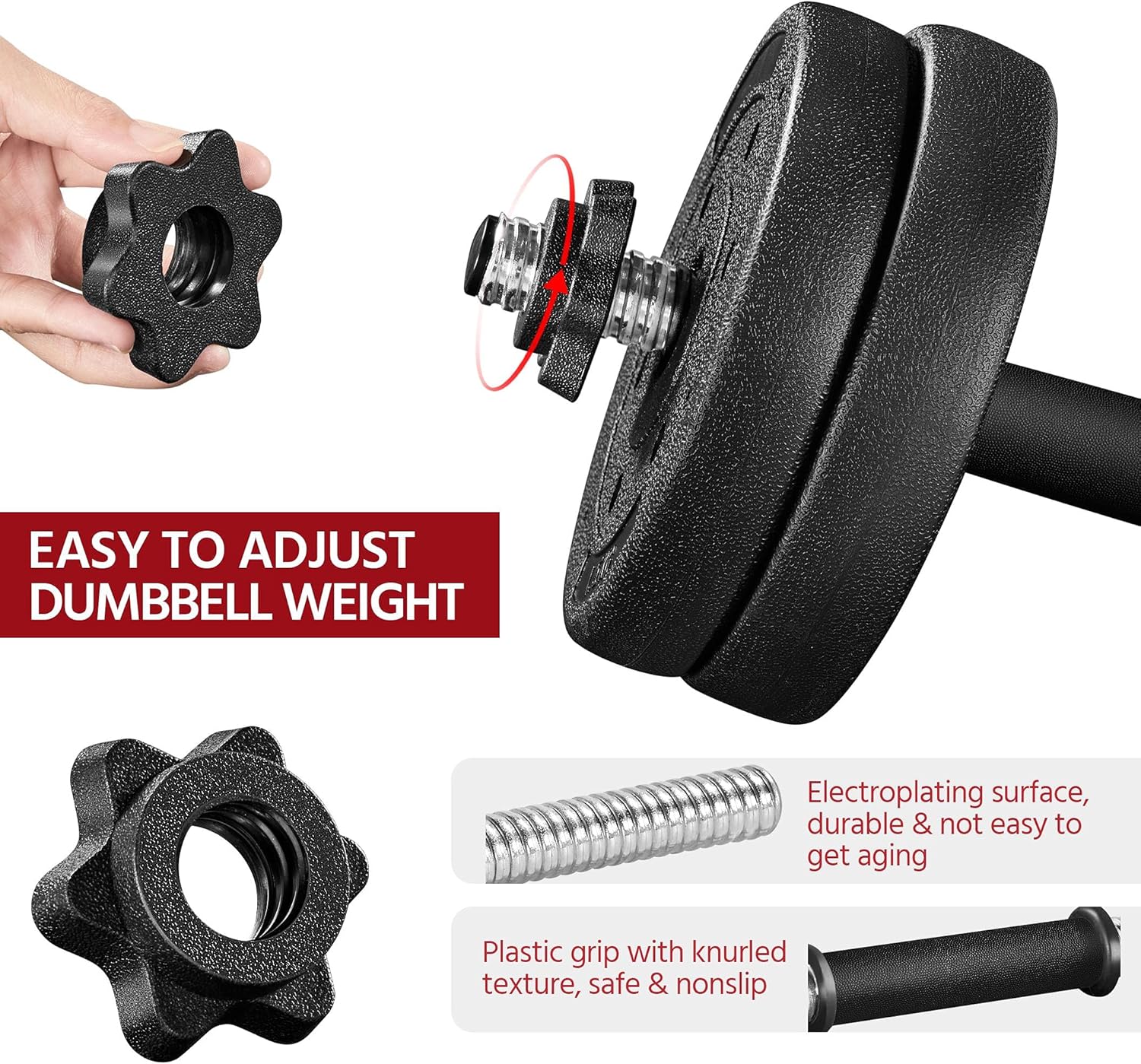 Yaheetech Adjustable Dumbbells Weight Set Dumbbell Weights Exercise & Fitness Equipment w/ 4 Spinlock Collars for Women & Men Home Gym Strength Training - Image 3