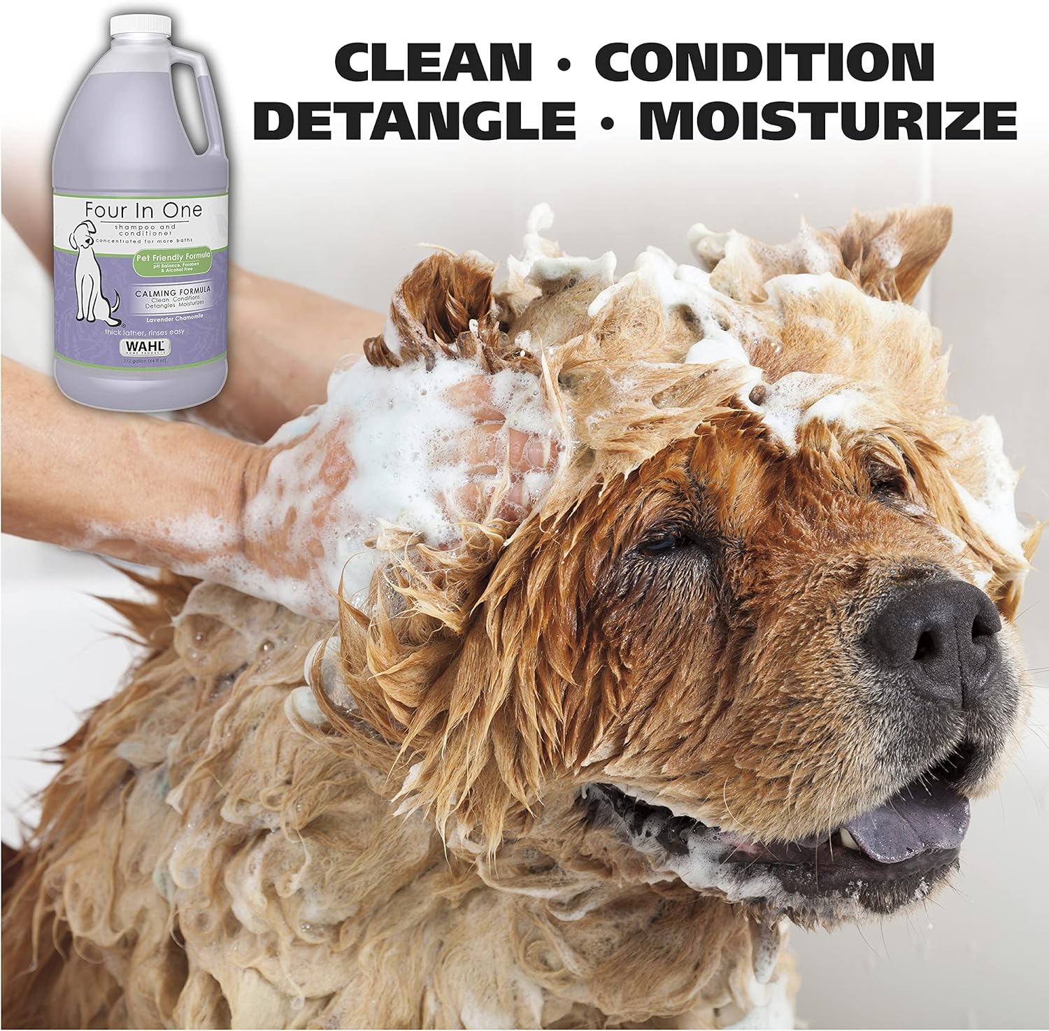 Wahl USA 4-in-1 Calming Pet Shampoo for Dogs – Cleans, Conditions, Detangles, & Moisturizes with Lavender Chamomile - Pet Friendly Formula – 64 Oz - Model 821000-050 - Image 3
