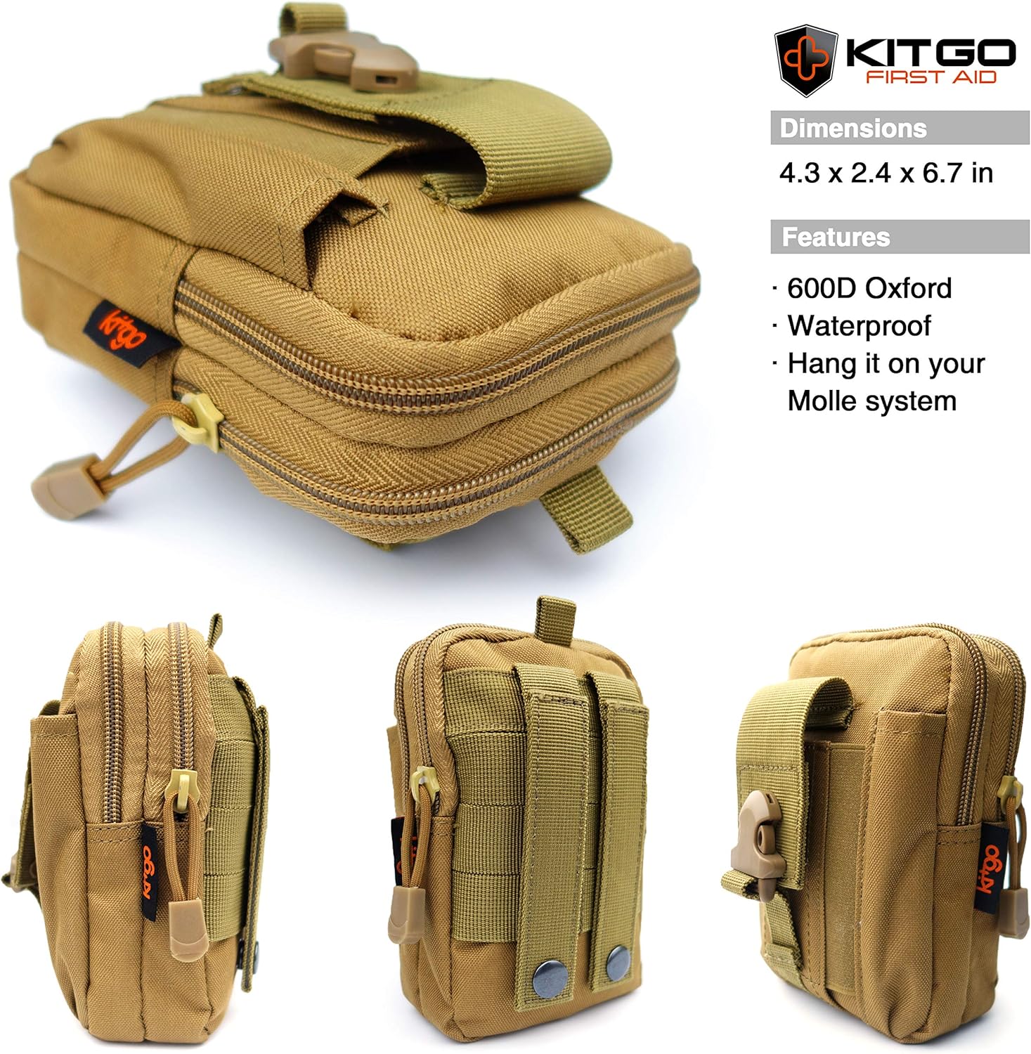 Kitgo Camping Emergency Tourniquet Survival Kit Safety First Aid Kit with Pro Tool Outdoor Survival Gear Tactical Small Molle Pouch for Home Hiking Hunting Adventures (Khaki) - Image 6