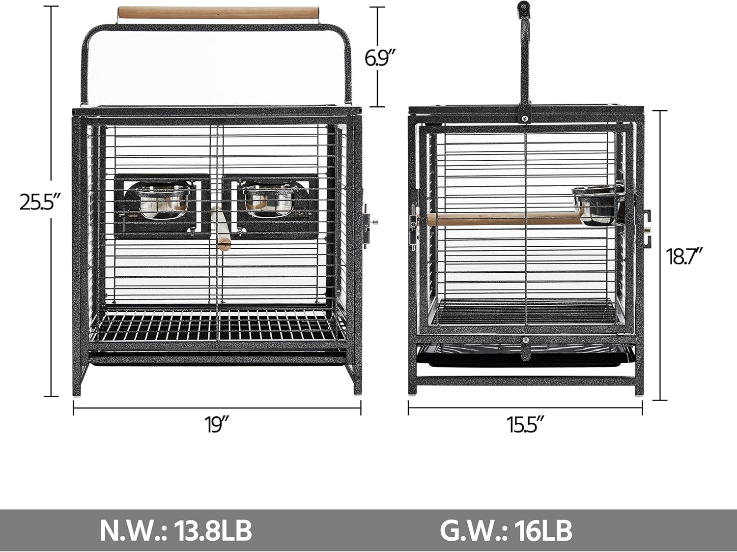 Yaheetech 25.5'' Wrought Iron Bird Travel Carrier Cage Parrot Cage with Handle Wooden Perch & Seed Guard for Small Parrots Canaries Budgies Parrotlets Lovebirds Conures Cockatiels - Image 5