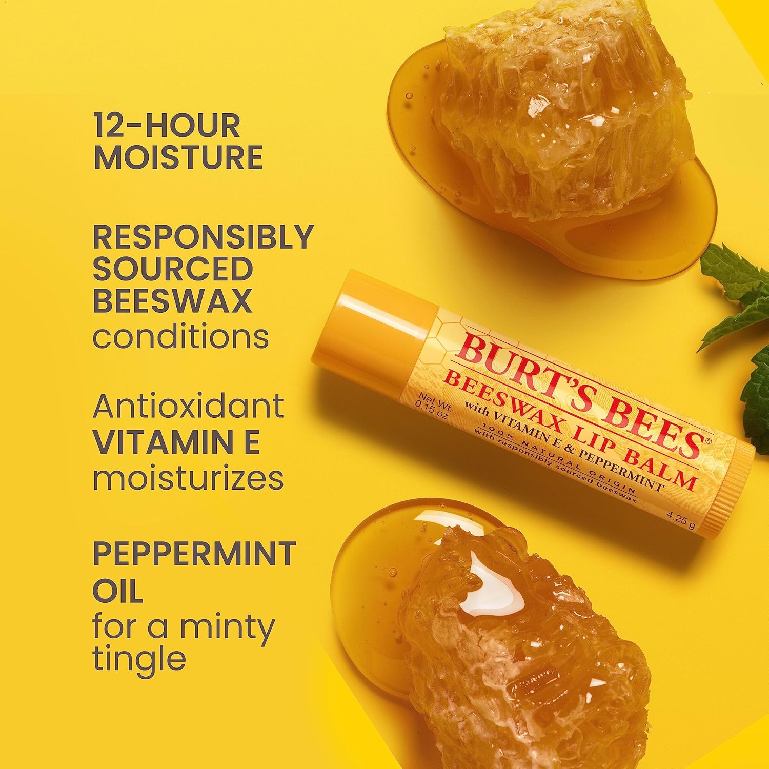 Burt's Bees Lip Balm - Original Beeswax, Lip Moisturizer With Responsibly Sourced Beeswax, Tint-Free, Natural Origin Conditioning Treatment, 4 Tubes, 0.15 oz. - Image 3