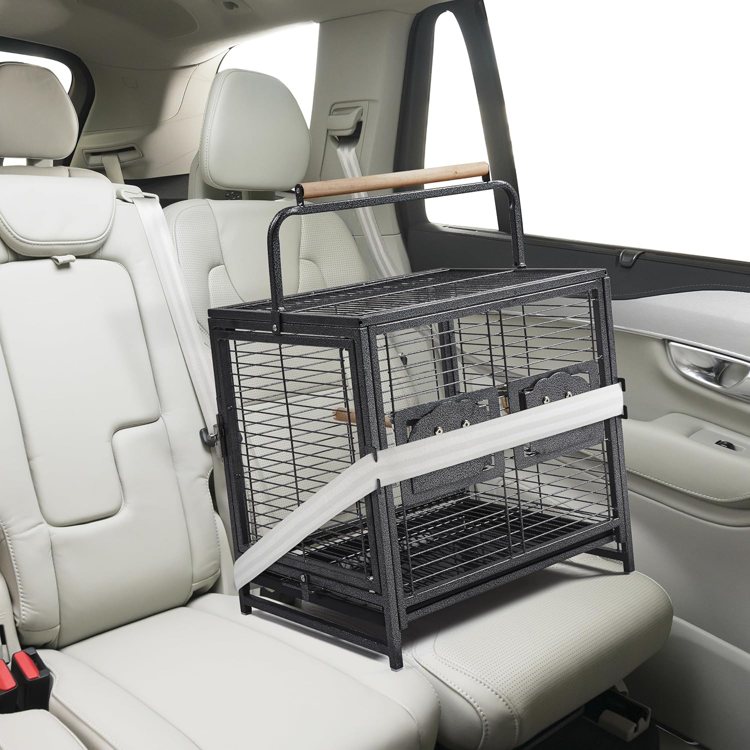 Yaheetech 25.5'' Wrought Iron Bird Travel Carrier Cage Parrot Cage with Handle Wooden Perch & Seed Guard for Small Parrots Canaries Budgies Parrotlets Lovebirds Conures Cockatiels - Image 4