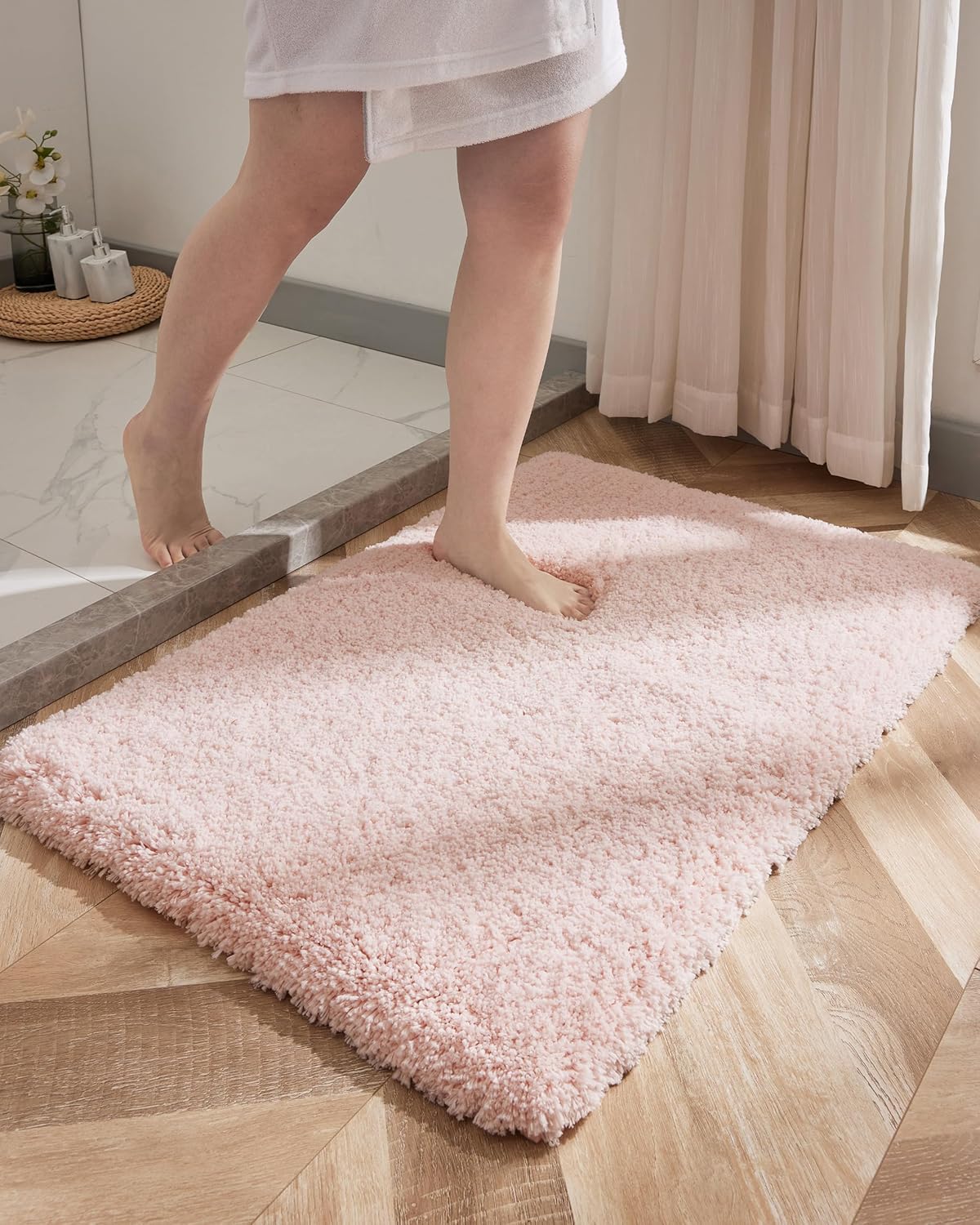 Small Bathroom Rug 17x24 Non Slip Pink Fluffy Bath Mat for Bathroom Floor Washable Plush Luxury Bath Rug for Tub Soft Shaggy Absorbent Shower Mat - Image 9