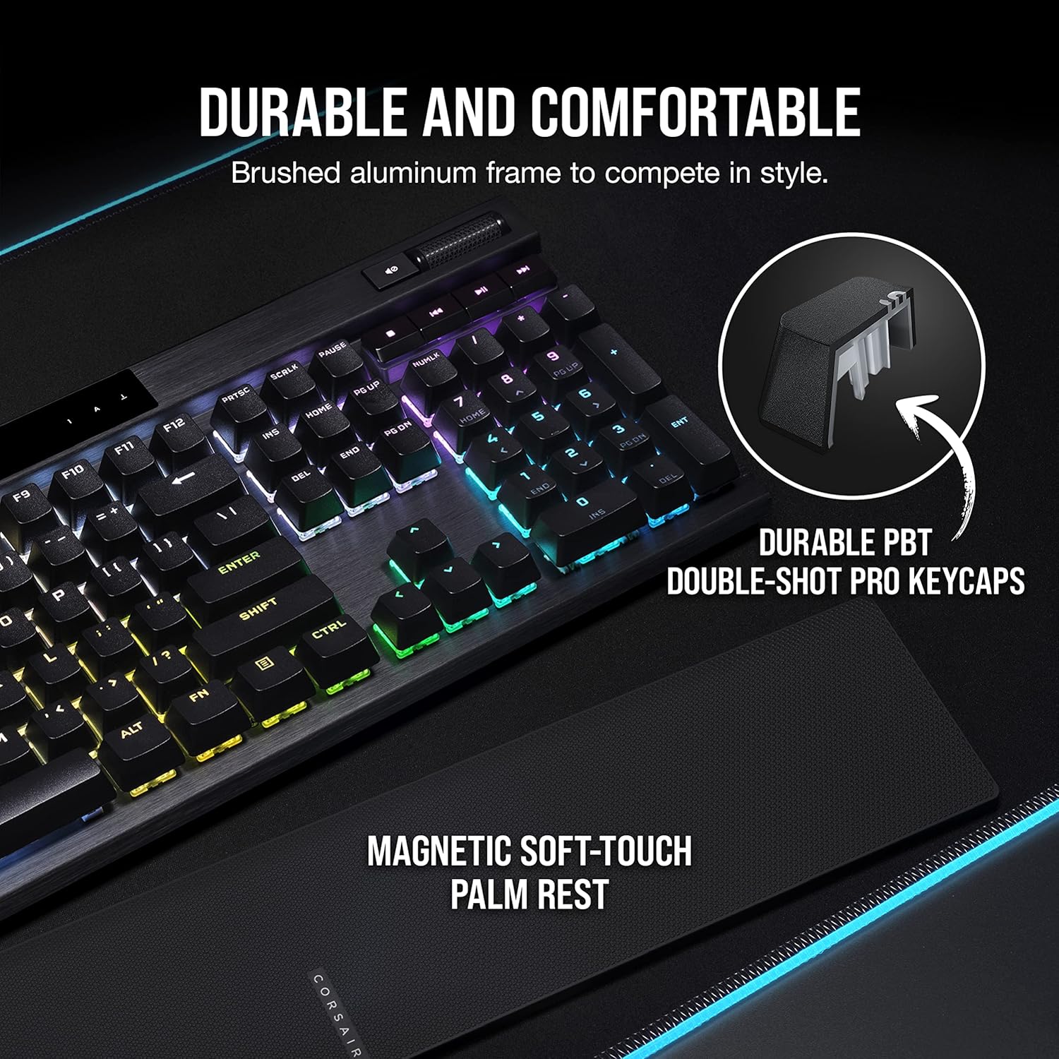 Corsair K70 RGB PRO Wired Mechanical Gaming Keyboard (Cherry MX RGB Red Switches: Linear and Fast, 8,000Hz Hyper-Polling, PBT Double-Shot PRO Keycaps, Soft-Touch Palm Rest) QWERTY, NA - Black - Image 4