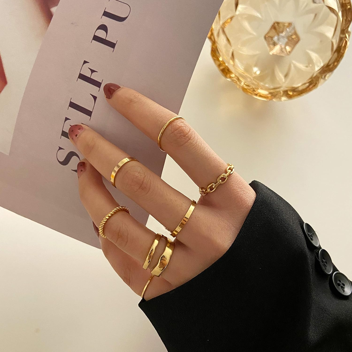 FAXHION Gold Knuckle Rings Set for Women Snake Chain Stacking Ring Vintage BOHO Midi Rings SIze Mixed - Image 3