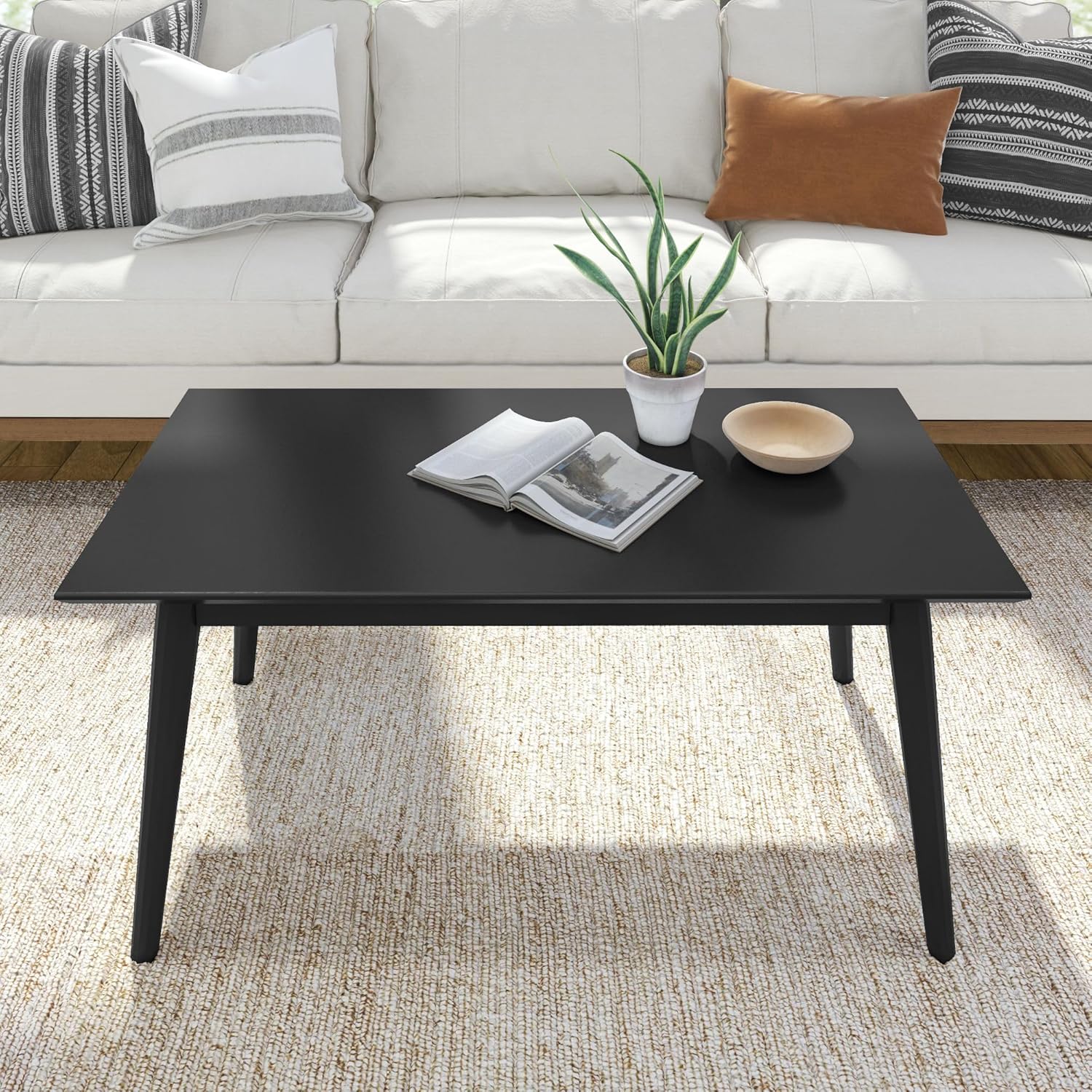 Plank+Beam 40 Inch Mid Century Modern Coffee Table, Wood Coffee Tables for Living Room, Rectangular Center Table, Occasional Table for Small Spaces, Black - Image 7