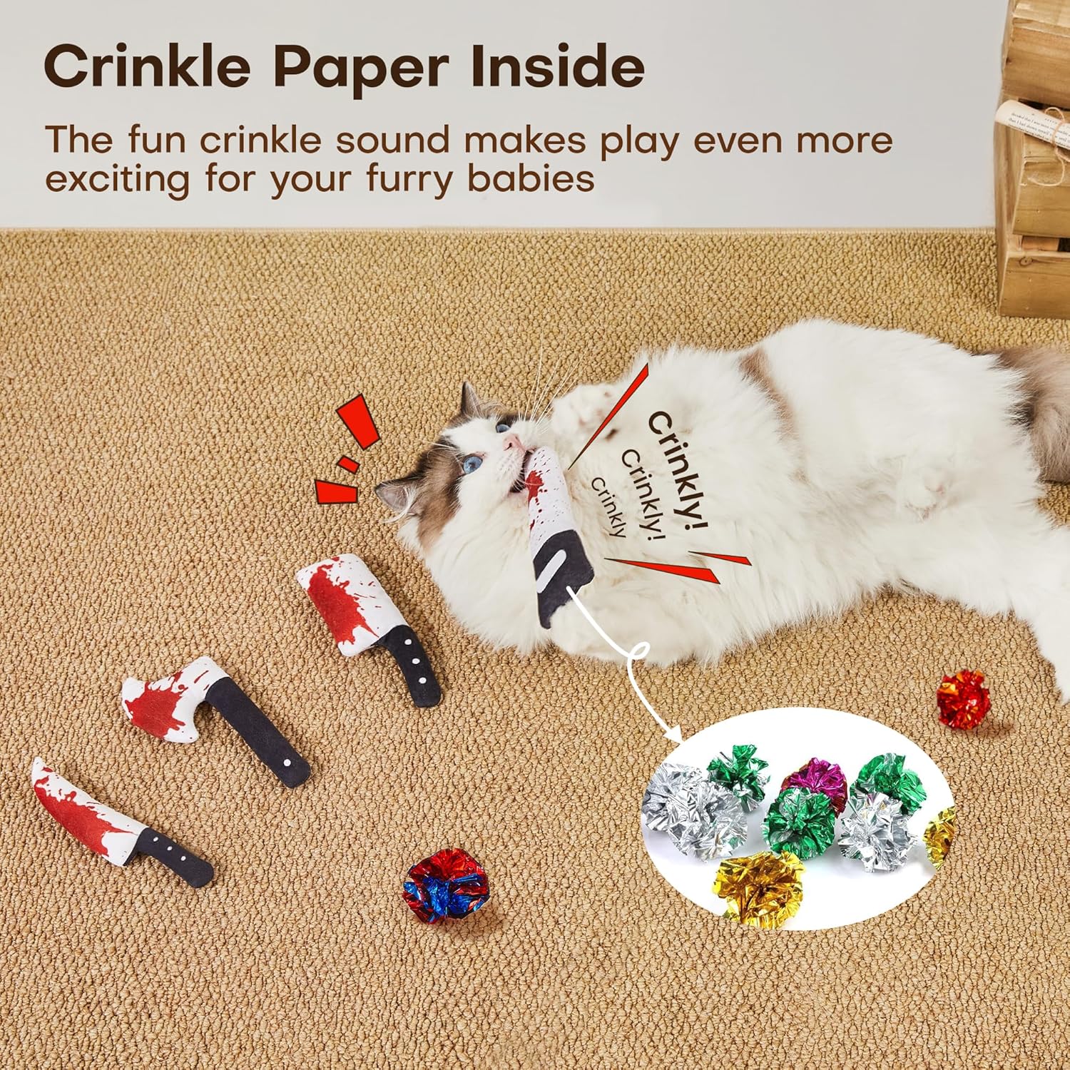 Potaroma 4Pcs Cat Toys, Horror Knife-Shaped Kitten Catnip Crinkly Sound Toys, Indoor Exercise for All Cat Breeds 6.5 Inches - Image 5