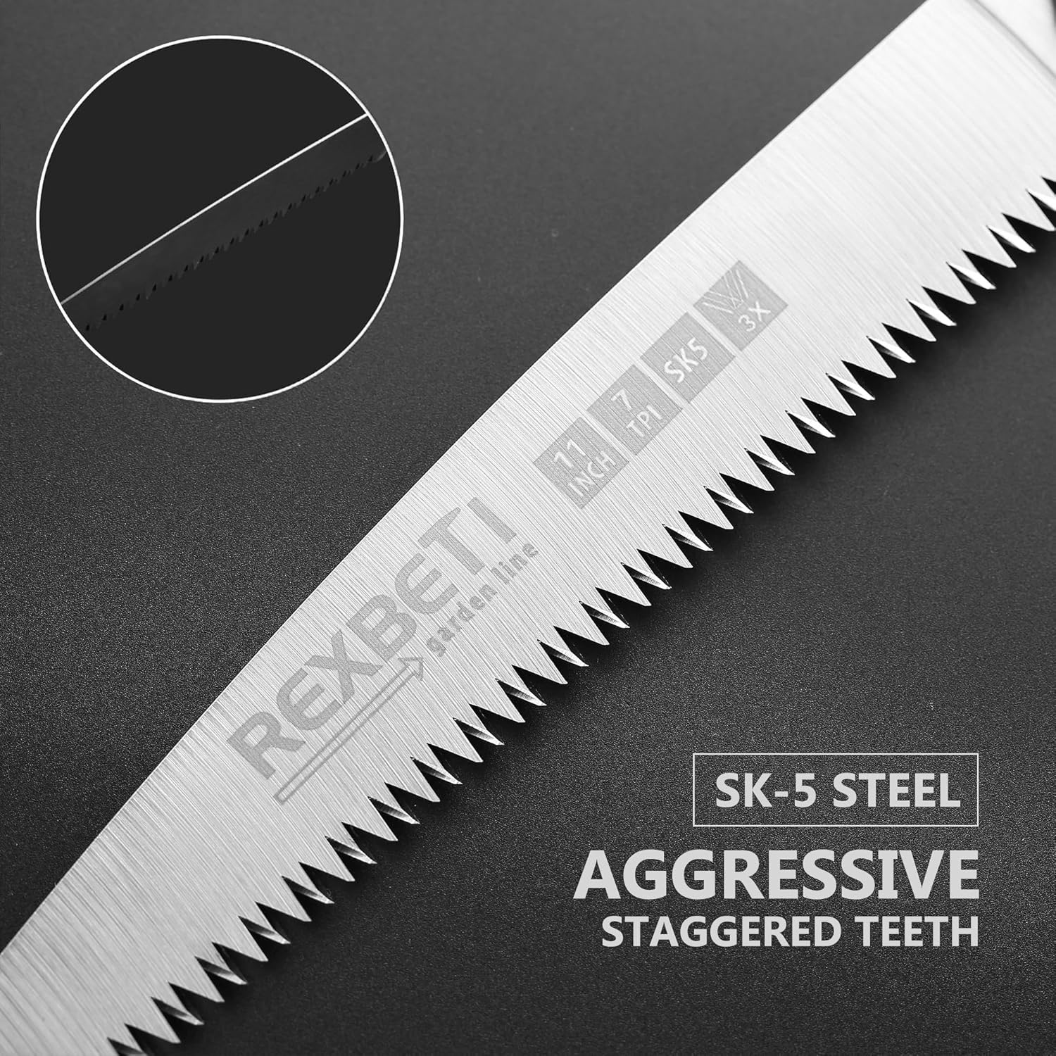 REXBETI Folding Saw, Heavy Duty 11 Inch Extra Long Blade Hand Saw for Wood Camping, Dry Wood Pruning Saw With Hard Teeth, Quality SK-5 Steel - Image 6