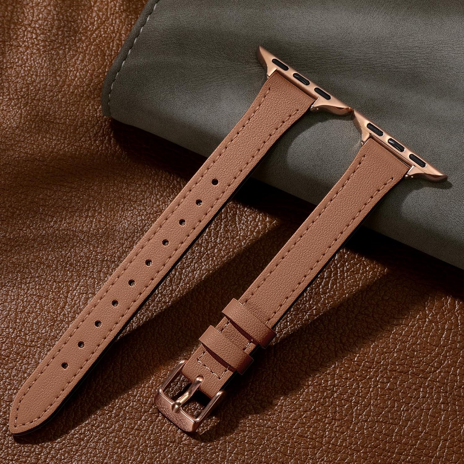 Charlam Slim Leather Band Compatible with Apple Watch Band 40mm 38mm 41mm 42mm 44mm 45mm 46mm Women,Top Grain Genuine Leather Strap Thin Watch Wristband for iWatch Series 10 9 8 7 6 5 4 3 2 1 SE Ultra - Image 6