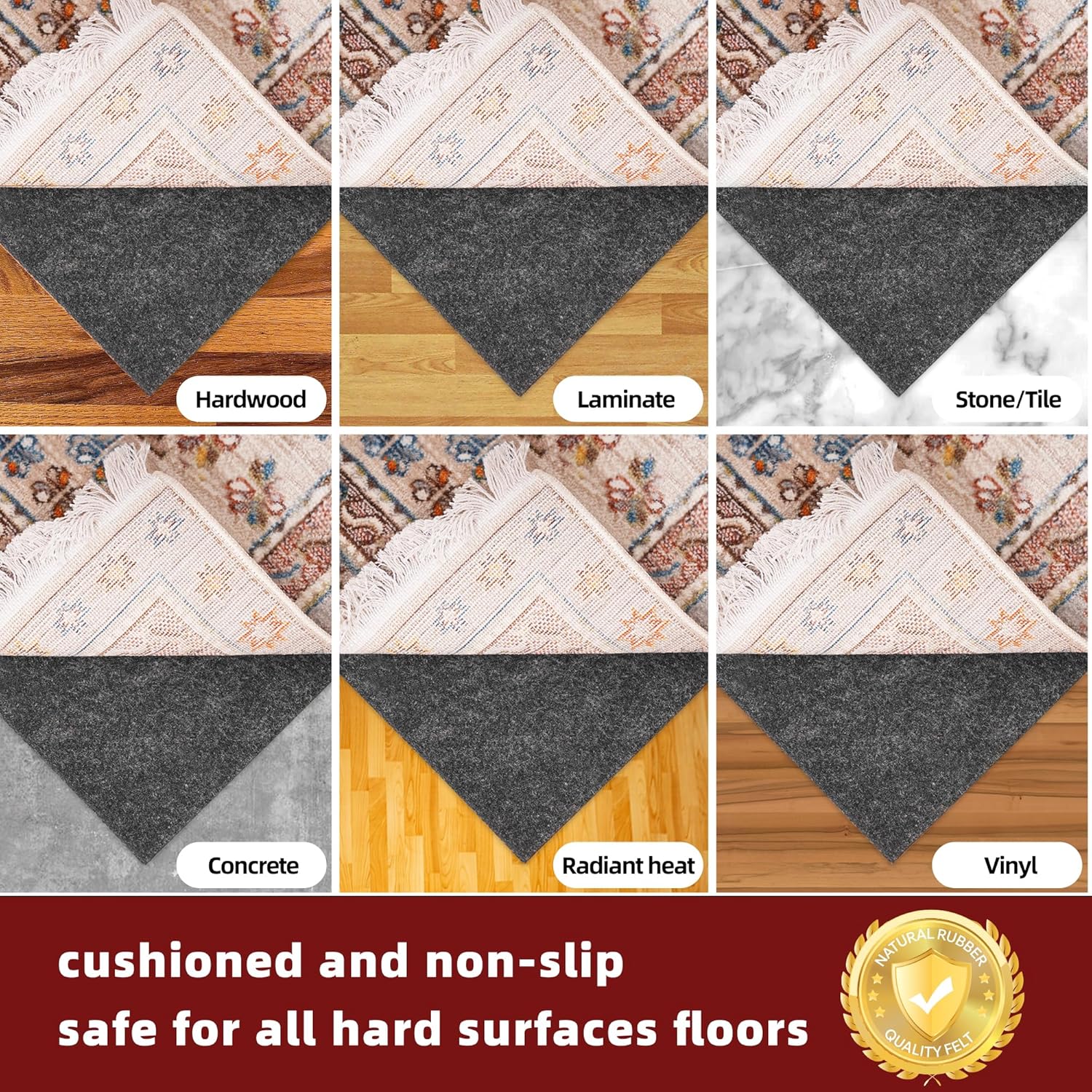 BAGAIL Felt and Natural Rubber Backing Rug Pads 1/4” Thick, 5 x 7 Ft Non Slip Carpet Gripper Keep Rugs in Place, Under Area Rug Protective Cushioned Pads, Carpet Runners, Hardwood Floors Protection - Image 7