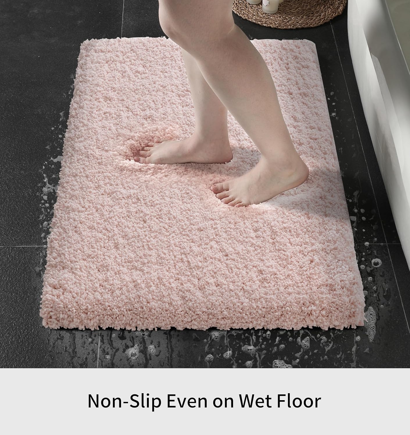 Small Bathroom Rug 17x24 Non Slip Pink Fluffy Bath Mat for Bathroom Floor Washable Plush Luxury Bath Rug for Tub Soft Shaggy Absorbent Shower Mat - Image 4