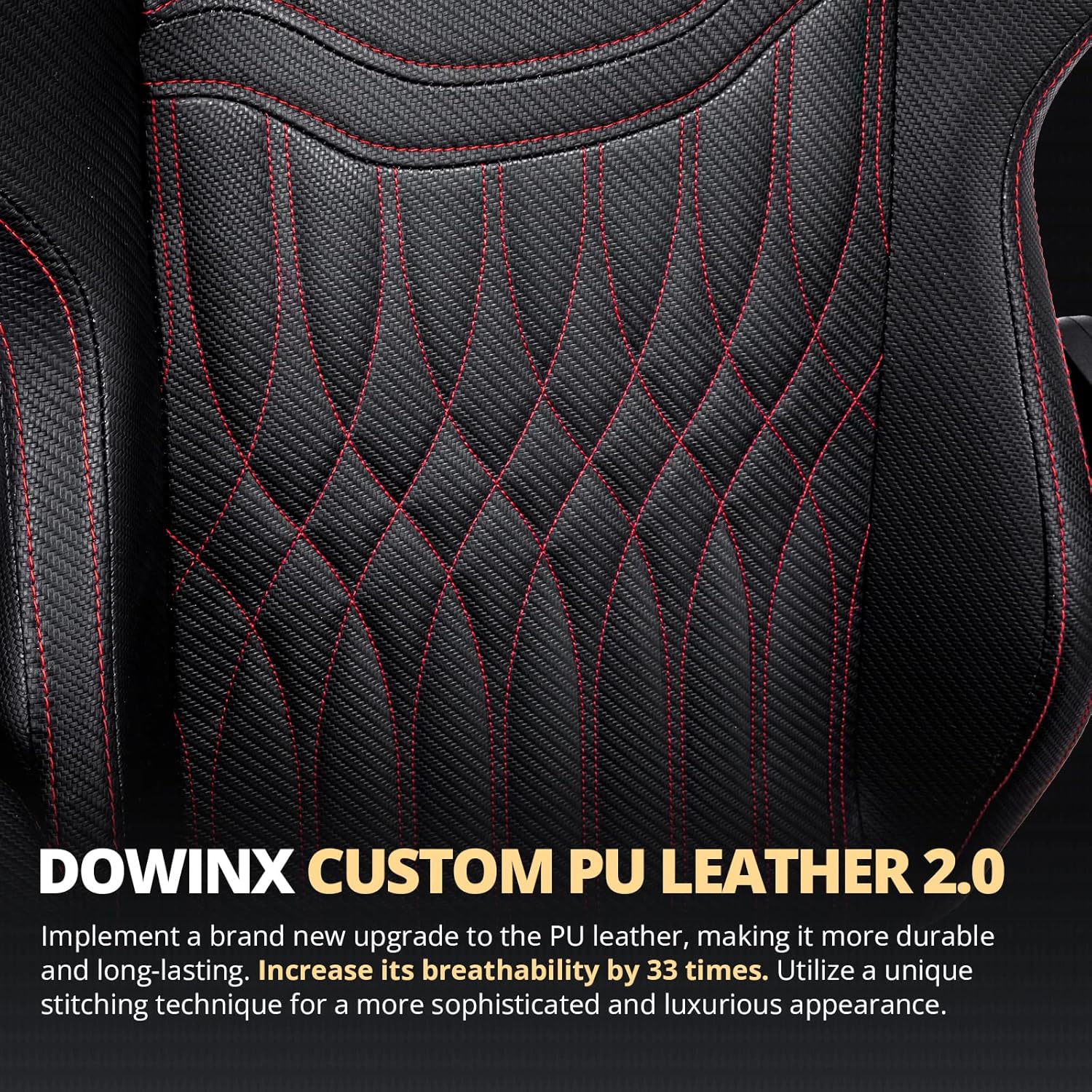 Dowinx Gaming Chair Breathable PU Leather Gamer Chair with Pocket Spring Cushion, Ergonomic Computer Chair with Massage Lumbar Support,Adjustable Swivel Task Chair with Footrest(Black) - Image 6