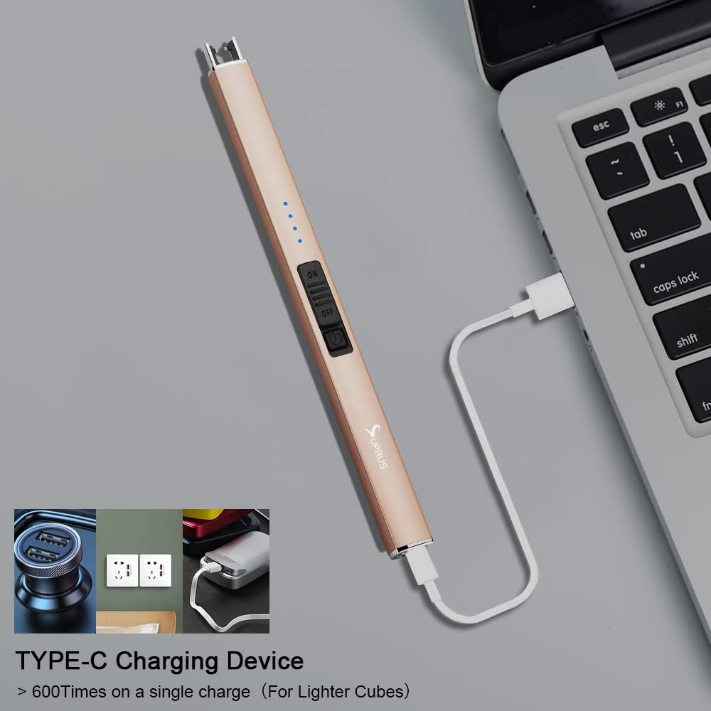 SUPRUS Electric Lighter Arc Windproof Flameless USB Rechargeable Lighter with Safety Lock for Candle BBQ Camping (Champagne Gold) - Image 6