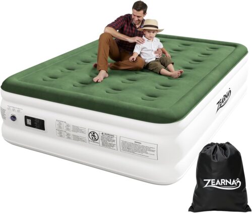 Full Size Air Mattress with Built in Pump, 18″ Raised Comfort Air Bed, Upgraded Flocked Top Blow up Mattress with Carrying Bag, Inflatable Mattress for Guests & Home, AirBed, 650 lbs Max