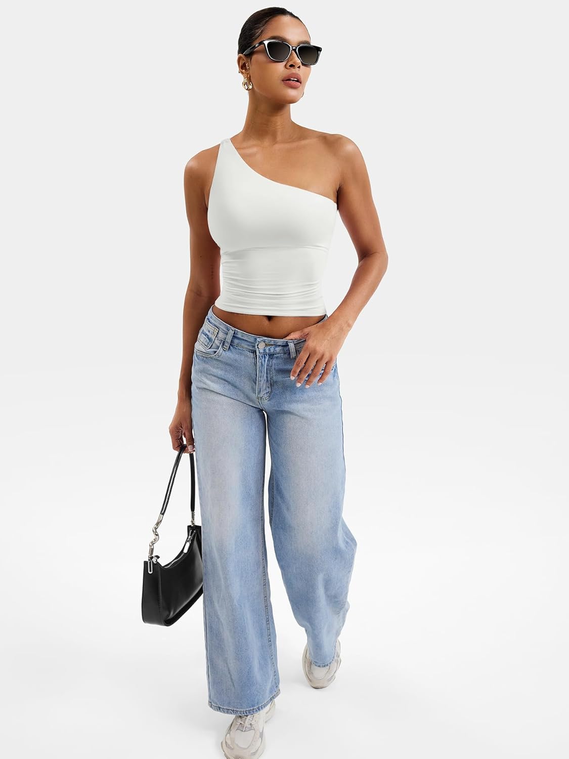 YEOREO Womens One Shoulder Tops Sleeveless Going Out Tank Top Fanciy Double Lined Cropped Tee Y2K Summer Shirts Slim Fit - Image 7