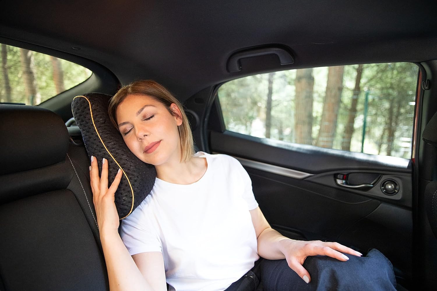 Memory Foam Pillow for Travel and Camping with Extra Cotton Cover – Easy to Carry Portable Bag (Black Contour) - Image 8