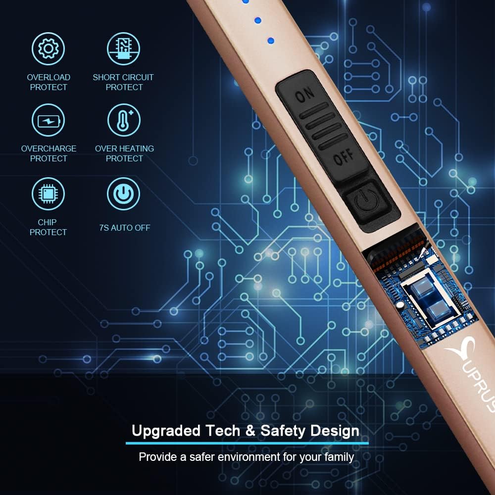 SUPRUS Electric Lighter Arc Windproof Flameless USB Rechargeable Lighter with Safety Lock for Candle BBQ Camping (Champagne Gold) - Image 3