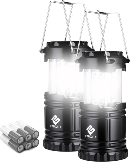 Etekcity Lantern Camping Essentials Lights, Led Flashlight for Power Outages, Survival Gear and Supplies for Emergency, Hurricane Preparedness Items , Battery Operated Lamp, 2 Pack, Black