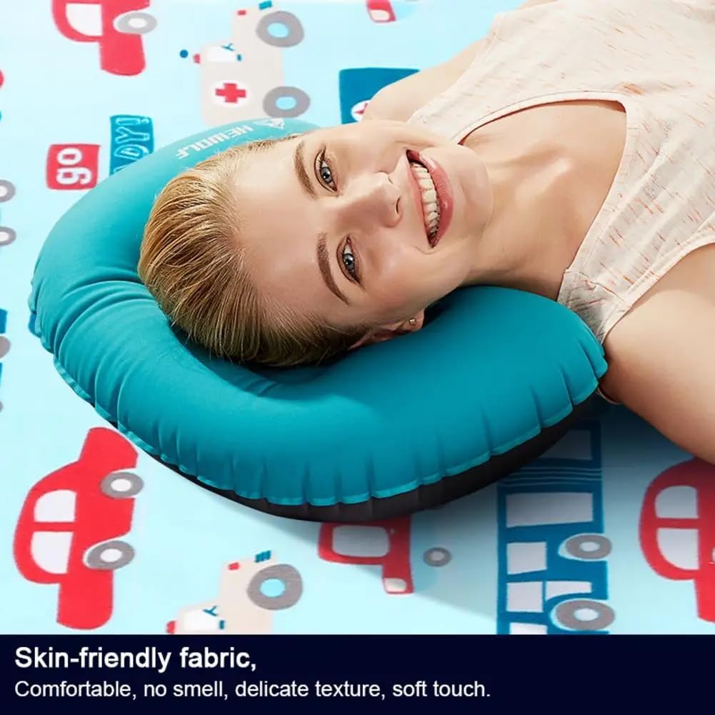 Camping Travel Pillow-Compressible,Ultralight Inflatable,Compact, Comfortable, Ergonomic Inflating Pillows for Neck & Lumbar Support While Camp, Hiking, Backpacking (Blue+Orange 2pcs) - Image 2