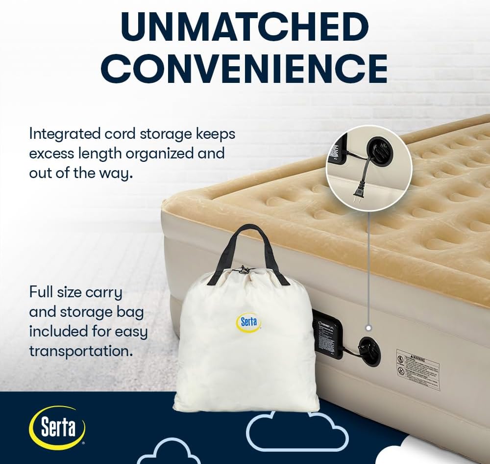 Serta Raised Air Mattress with Never Flat Pump | Luxury Inflatable Mattress with Built in Air Pump to Ensure a Good Night’s Rest | Heavy Duty Blow Up Mattress with Self Inflating Pump - Image 5