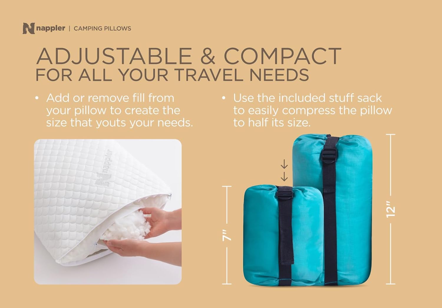 Small Shredded Memory Foam Pillow for Travel and Camping - Compressible Medium Firm Bed Pillow, Contoured Support, Breathable Cover, Machine Washable, Ideal Backpacking, Airplane and Car - Image 3