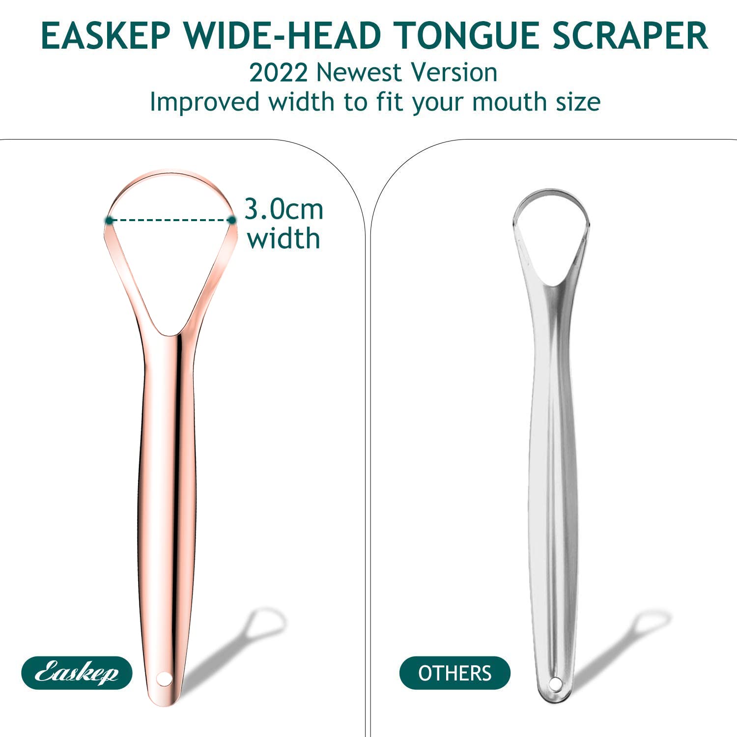 Tongue Scraper (2 Pack), Wide-Head Tongue Cleaner with Nice Carrying Box, Easkep 100% Stainless Steel Tongue Scrapers Cleaners, for Men, Women, Adults, Kids - Image 2