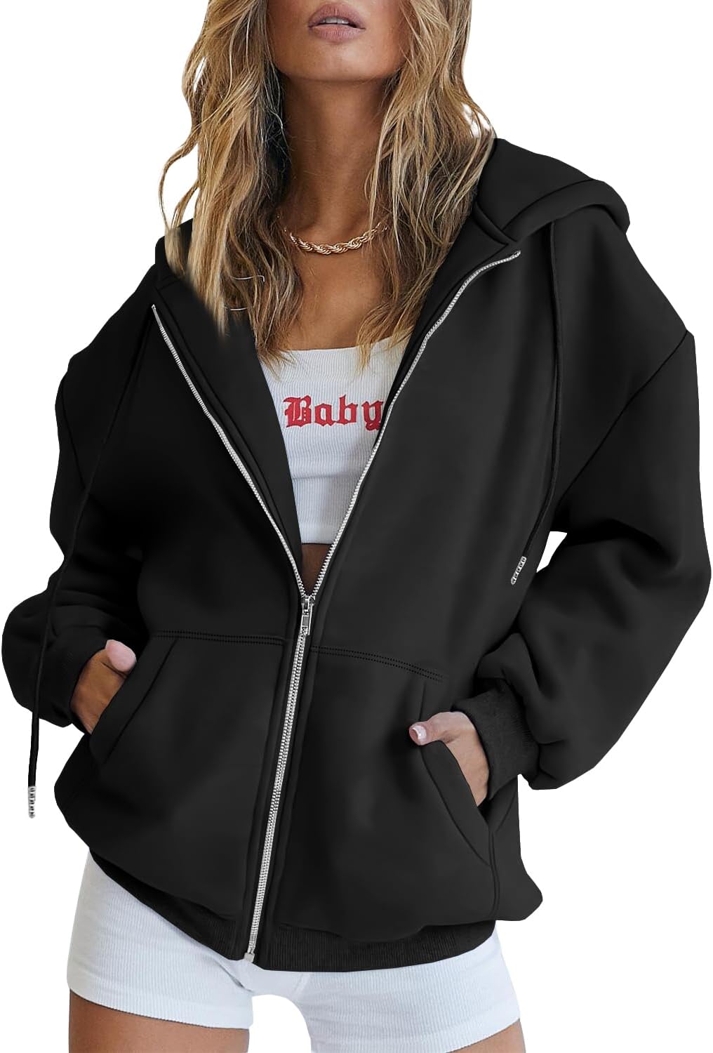 Trendy Queen Womens Zip Up Hoodies Oversized Sweatshirts Fall Fashion Outfits Casual Jackets 2025 Winter Clothes
