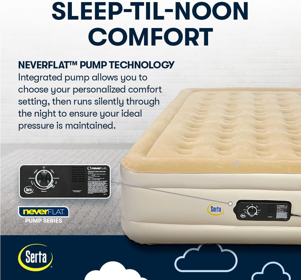 Serta Raised Air Mattress with Never Flat Pump | Luxury Inflatable Mattress with Built in Air Pump to Ensure a Good Night’s Rest | Heavy Duty Blow Up Mattress with Self Inflating Pump - Image 2
