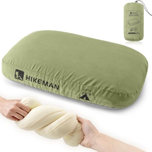 HIKEMAN Camping Memory Foam Pillow – Ultralight Travel Pillow,Backpacking Pillow with Removable Cover,Ergonomic Pillows,Neck Lumbar Support for Outdoor Camp,Sport,Hiking,Backpacking Sleep (Army Green)