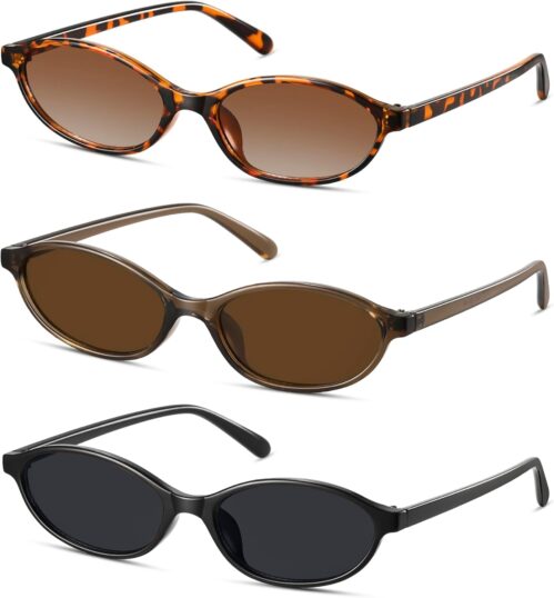 Retro Oval Sunglasses for Women Small Cat Eye Sun Glasses Womens Trendy Y2K Narrow Shades UV400 Protection CL009