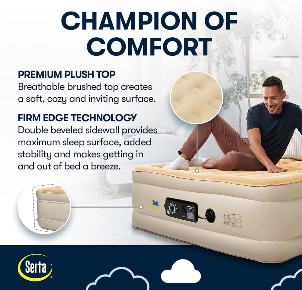 Serta Raised Air Mattress with Never Flat Pump | Luxury Inflatable Mattress with Built in Air Pump to Ensure a Good Night’s Rest | Heavy Duty Blow Up Mattress with Self Inflating Pump - Image 3