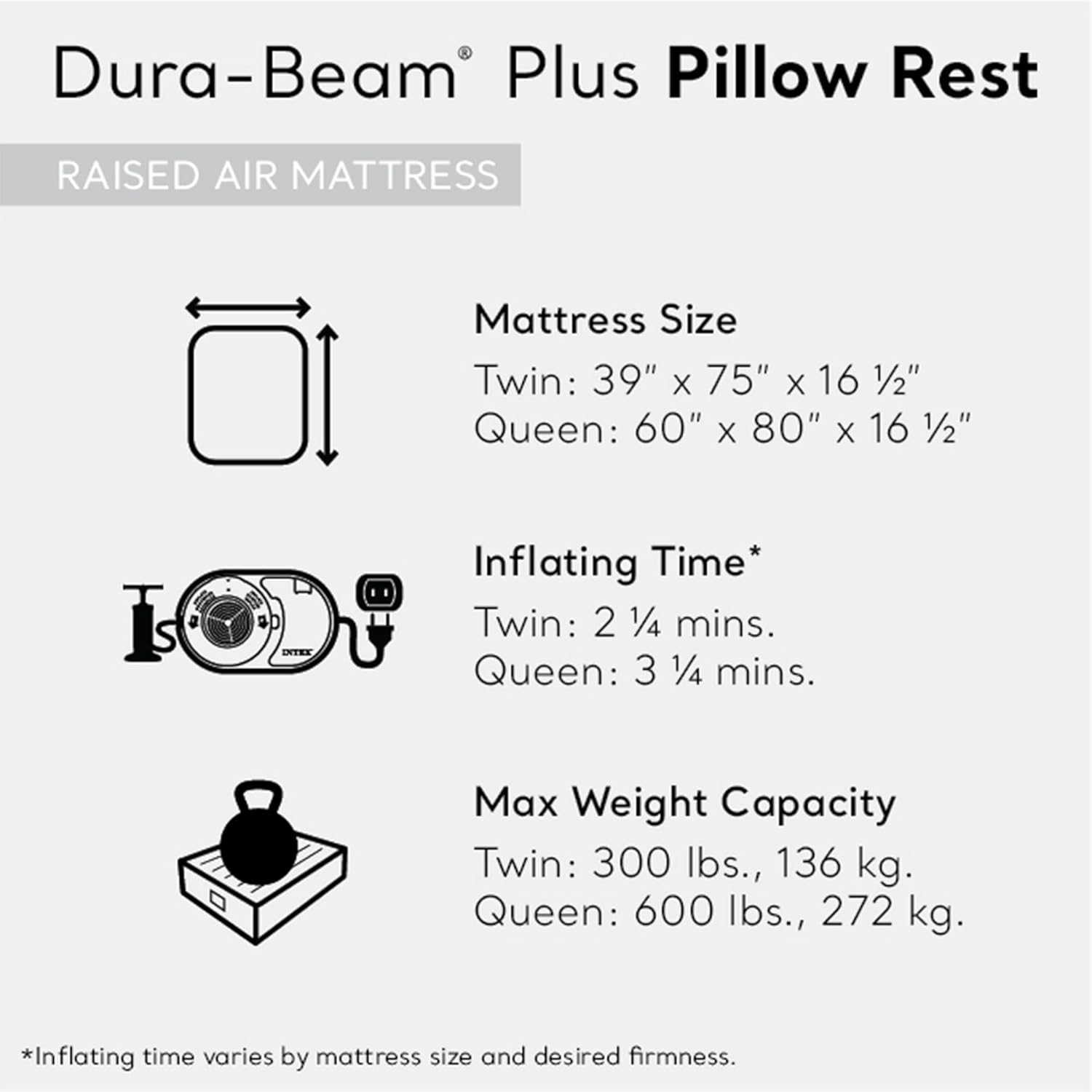 INTEX Raised Airbed Mattress with Built-in Pump, Dura-Beam Plus Pillow, Twin - Portable Inflatable Luxury Blow-Up Bed for Adults, Camping, Guests - Image 3
