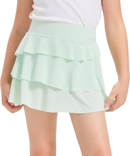 Girls Athletic Skort Soft Breathable Skirt with Built-in Shorts & Pocket, Sports Outfit for Running School
