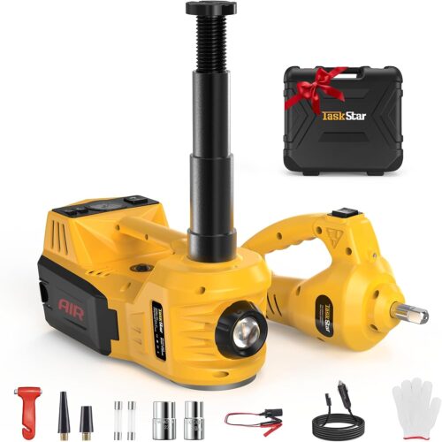 Electric Car Jack Kit, 5 Ton 12V Hydraulic Car Jack Lift with Electric Impact Wrench and Tire Inflator Pump, Portable Auto Jack Kit for SUV MPV Sedan Truck Change Tires Garage Repair