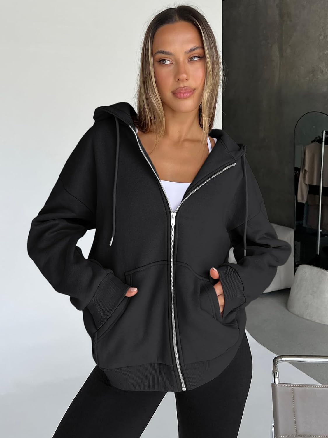 Trendy Queen Womens Zip Up Hoodies Oversized Sweatshirts Fall Fashion Outfits Casual Jackets 2025 Winter Clothes - Image 3