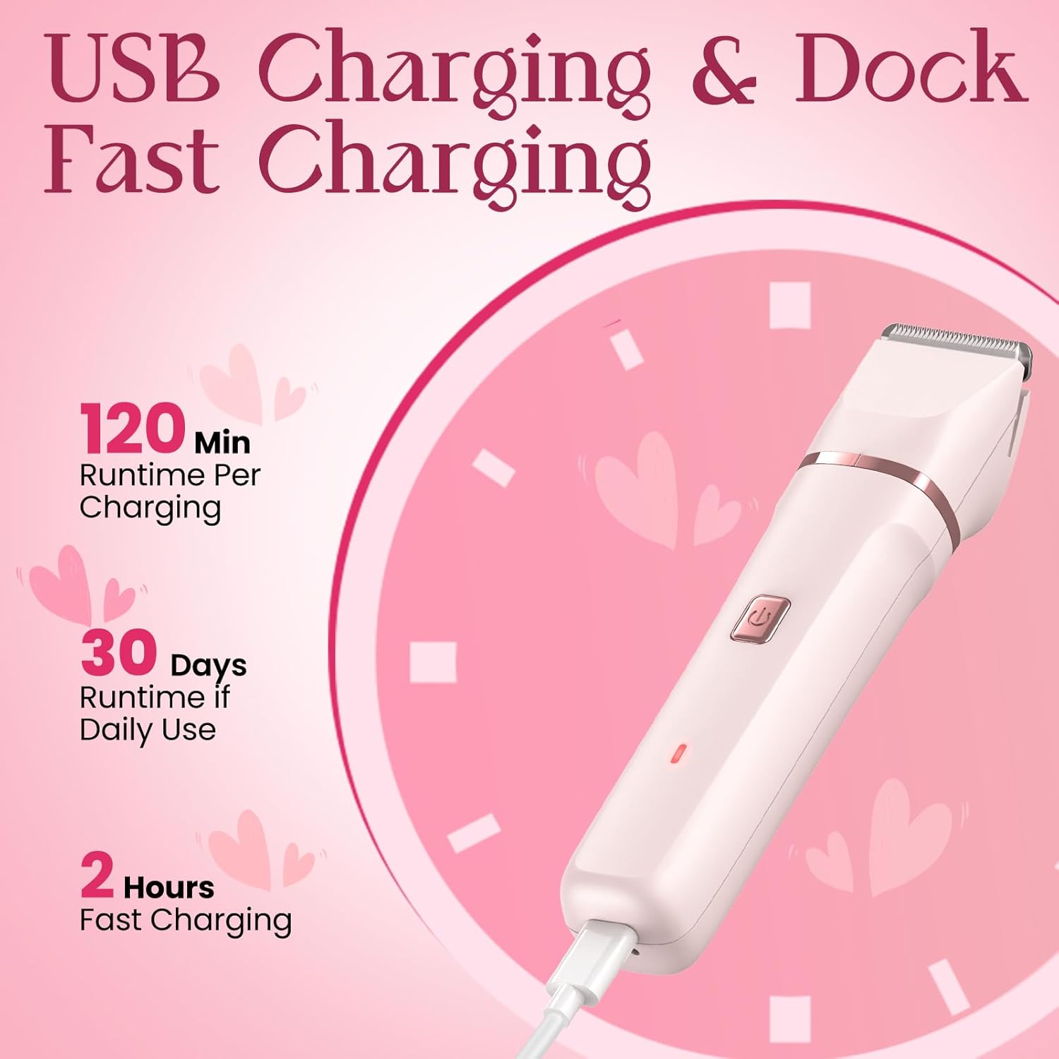 Bikini Trimmer for Women - Painless Electric Razors for Silk Skin,Cordless Body Shaver for Trip,Replaceable Lady Facial Razor, IPX7 Waterproof&Easy Cleaning, Ceramic Blade, USB Charge Dock Pink - Image 5