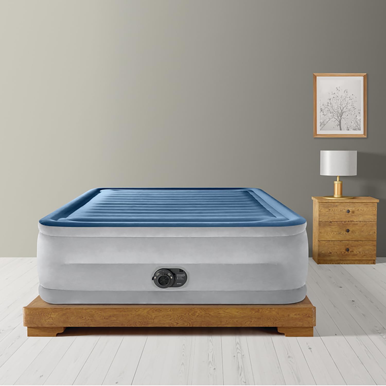 Intex: Dura-Beam Deluxe Comfort-Plush Air Mattress - 22" Queen Blue - Built-in Electric Pump, Durable Fiber-Tech, Carry Bag Included, 600lb Capacity - Image 5