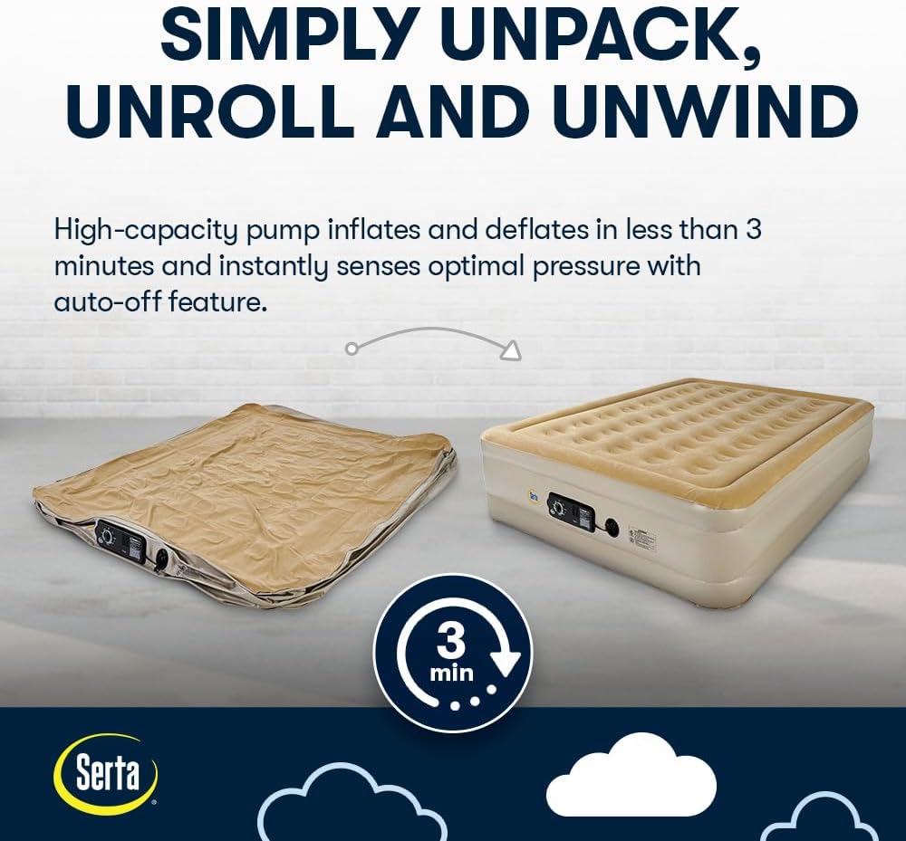 Serta Raised Air Mattress with Never Flat Pump | Luxury Inflatable Mattress with Built in Air Pump to Ensure a Good Night’s Rest | Heavy Duty Blow Up Mattress with Self Inflating Pump - Image 6