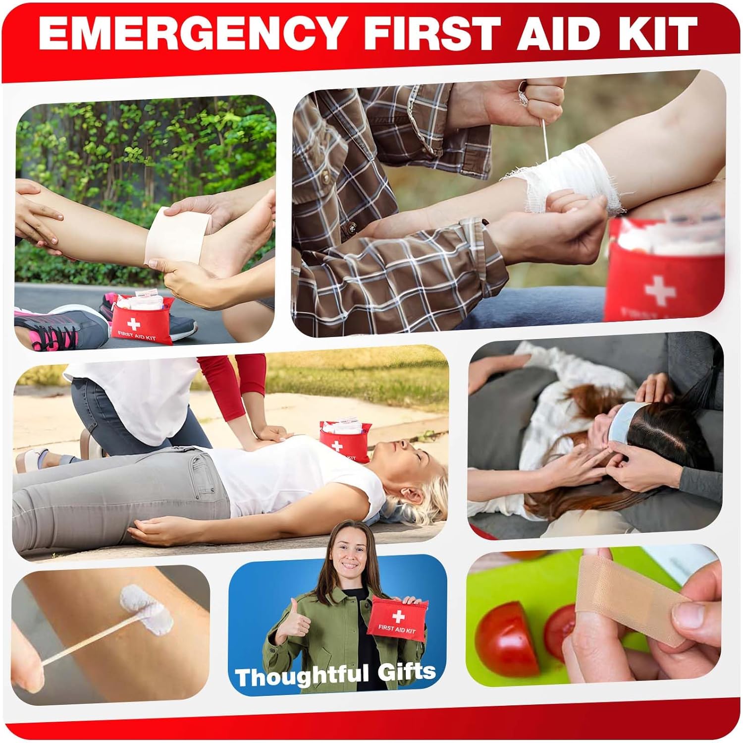 First Aid Kit for Home Car Travel 107 Piece Emergency Kits for Hiking Camping Small Trauma Kit for Boat Vehicle Lightweight Compact Pocket Aid Kit for Sports Outdoor Survival - Image 7