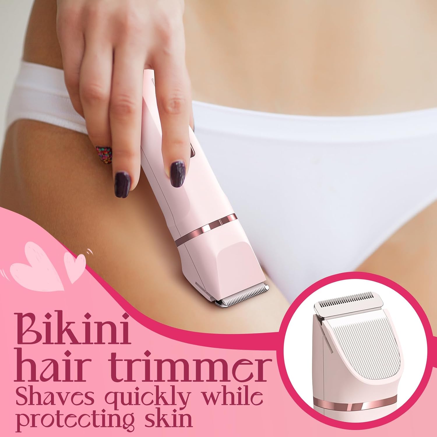 Bikini Trimmer for Women - Painless Electric Razors for Silk Skin,Cordless Body Shaver for Trip,Replaceable Lady Facial Razor, IPX7 Waterproof&Easy Cleaning, Ceramic Blade, USB Charge Dock Pink - Image 4