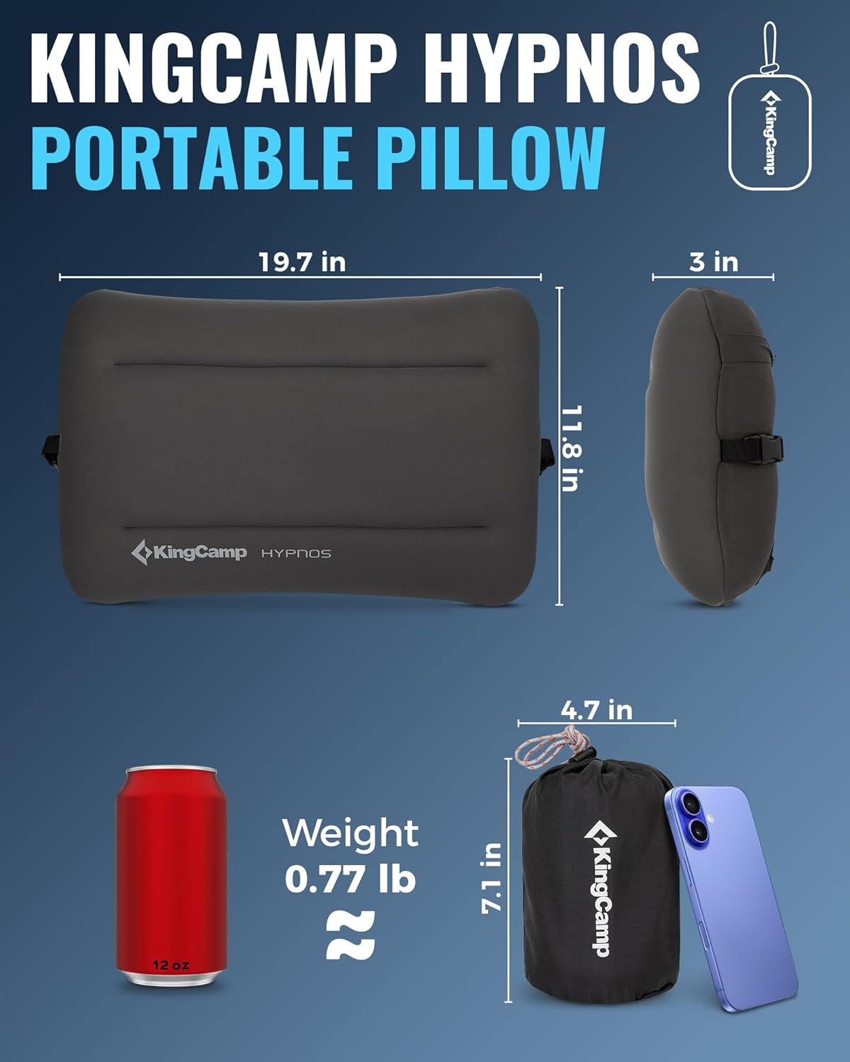 KingCamp Camping Pillow, Extra Large Inflatable Travel Pillow with Air Chamber & Removable Memory Foam Cover Lightweight & Super Comfort for Tent Road Trip Airplane Sleeping Solution Backpacking - Image 8