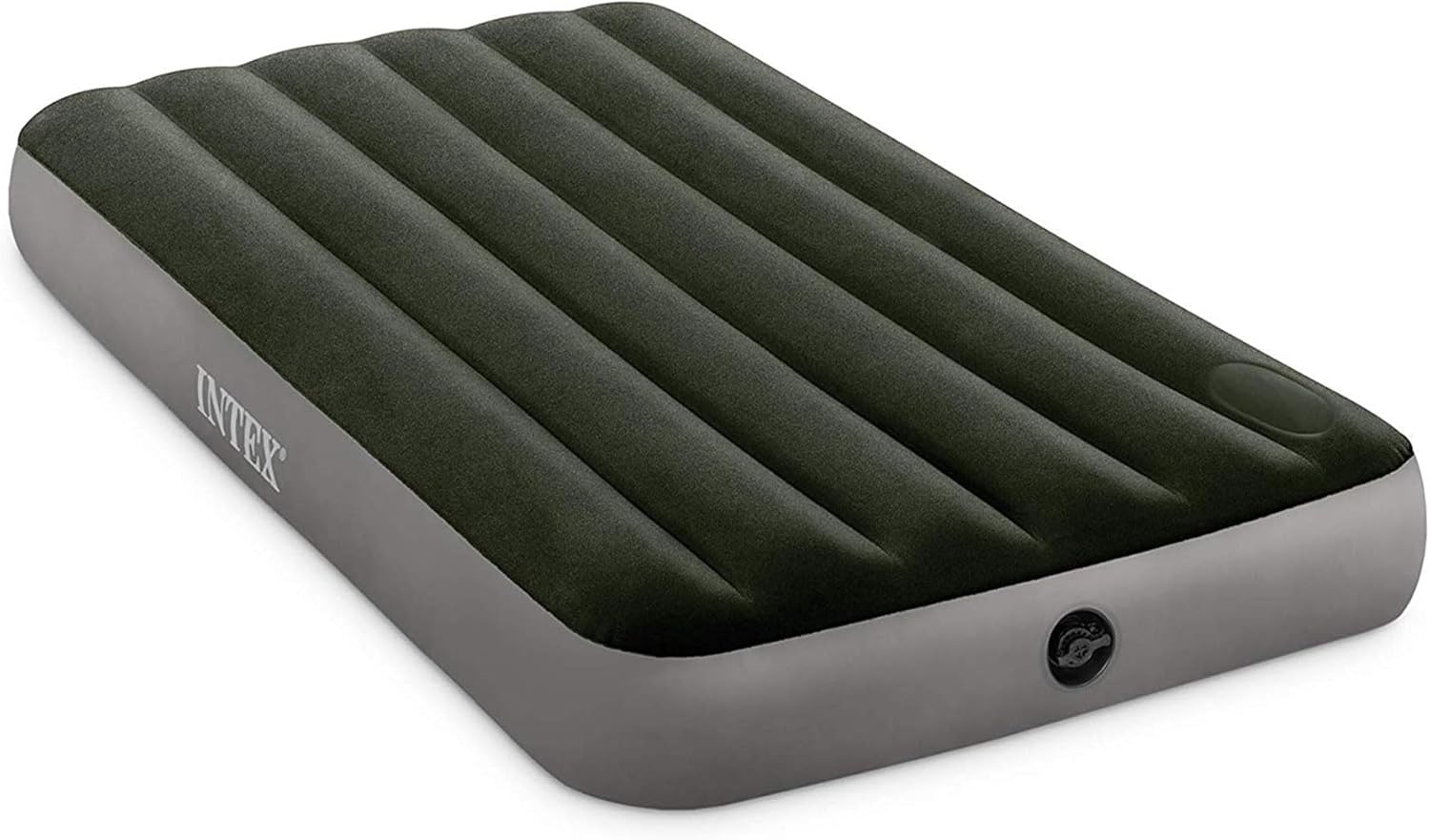 Intex 64762E Dura-Beam Standard Downy Air Mattress: Fiber-Tech – Full Size – Built-in Foot Pump – 10in Bed Height – 600lb Weight Capacity