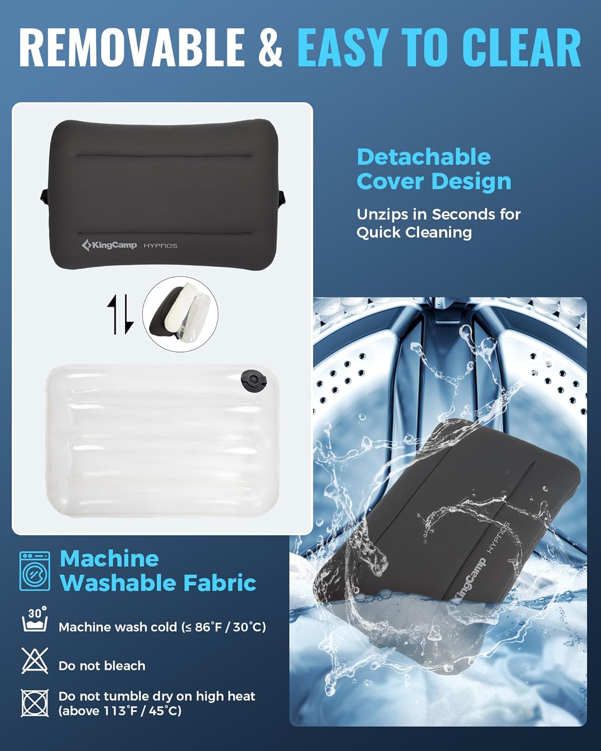 KingCamp Camping Pillow, Extra Large Inflatable Travel Pillow with Air Chamber & Removable Memory Foam Cover Lightweight & Super Comfort for Tent Road Trip Airplane Sleeping Solution Backpacking - Image 5