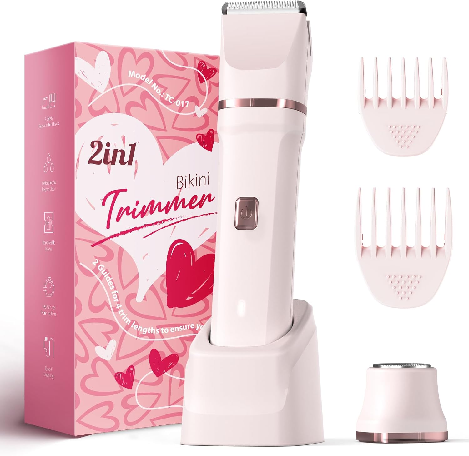 Bikini Trimmer for Women - Painless Electric Razors for Silk Skin,Cordless Body Shaver for Trip,Replaceable Lady Facial Razor, IPX7 Waterproof&Easy Cleaning, Ceramic Blade, USB Charge Dock Pink - Image 9