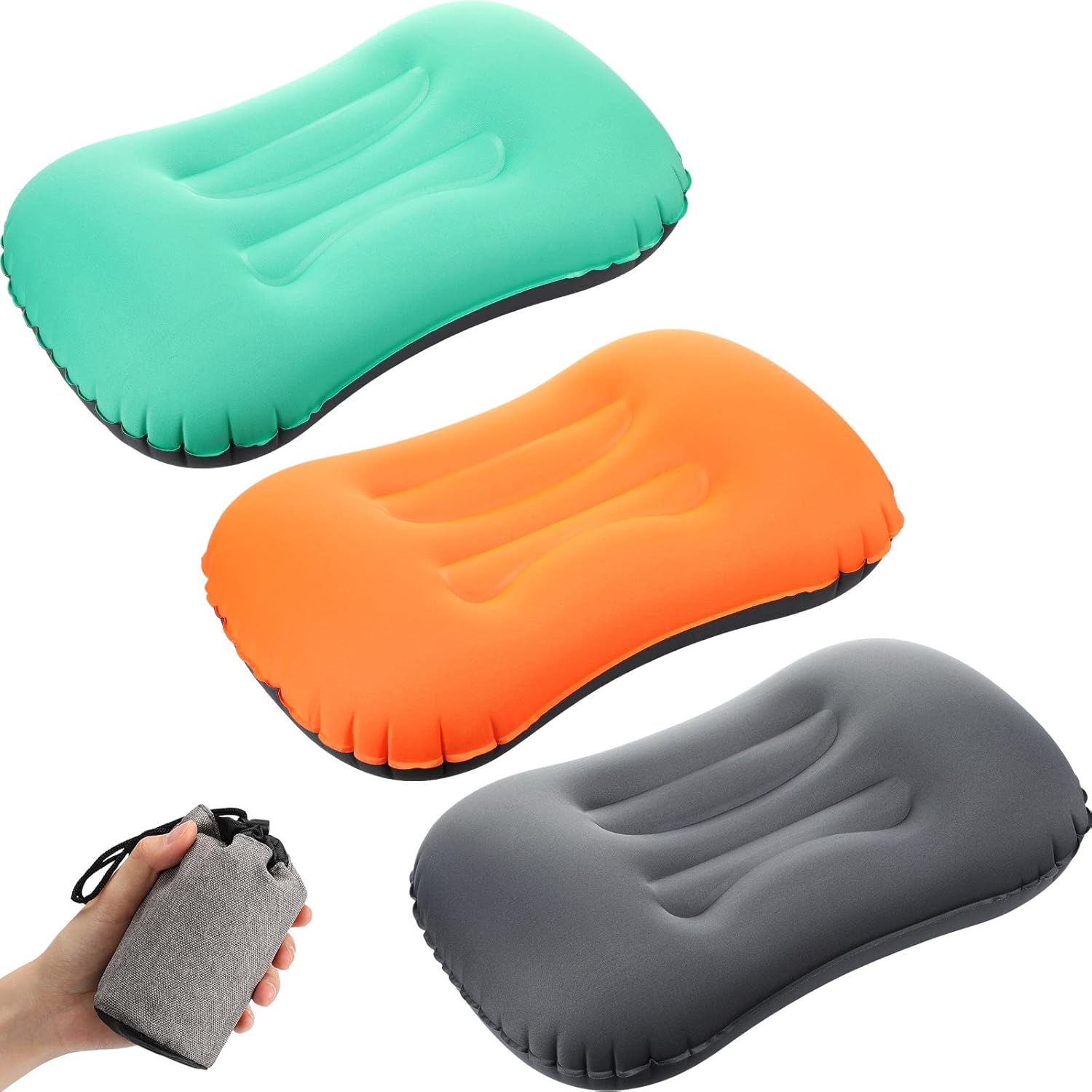 Yulejo 3 Pcs Inflatable Camping Travel Pillow Ultralight Portable Backpacking Pillow for Neck Lumbar Support Camp Hiking Sleeping, 3 Colors