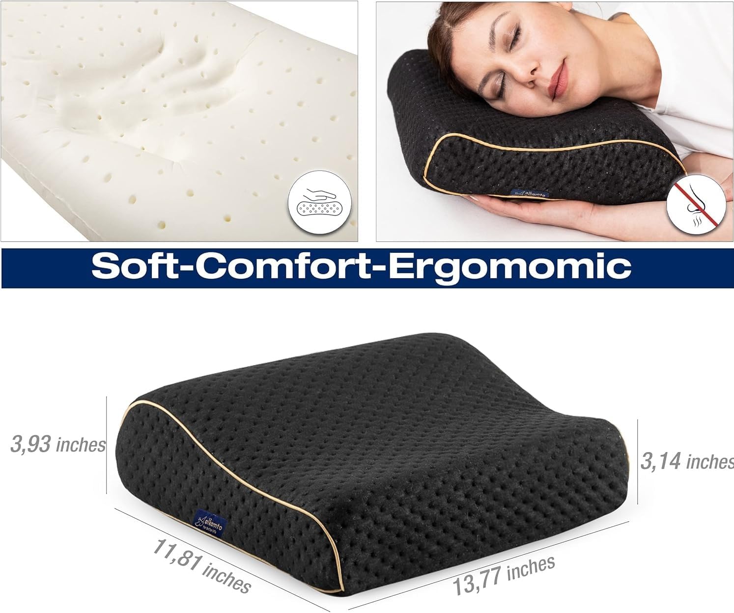 Memory Foam Pillow for Travel and Camping with Extra Cotton Cover – Easy to Carry Portable Bag (Black Contour) - Image 2