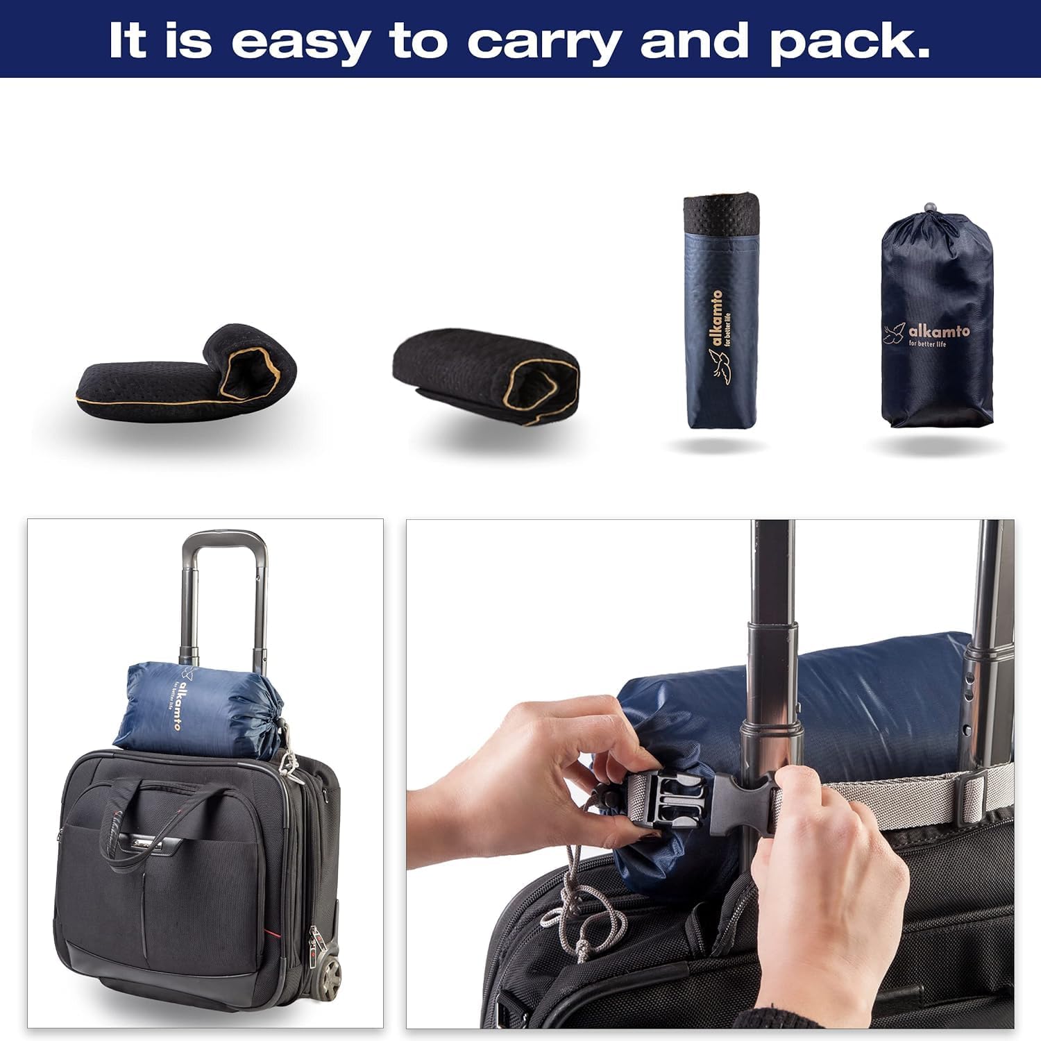 Memory Foam Pillow for Travel and Camping with Extra Cotton Cover – Easy to Carry Portable Bag (Black Contour) - Image 3