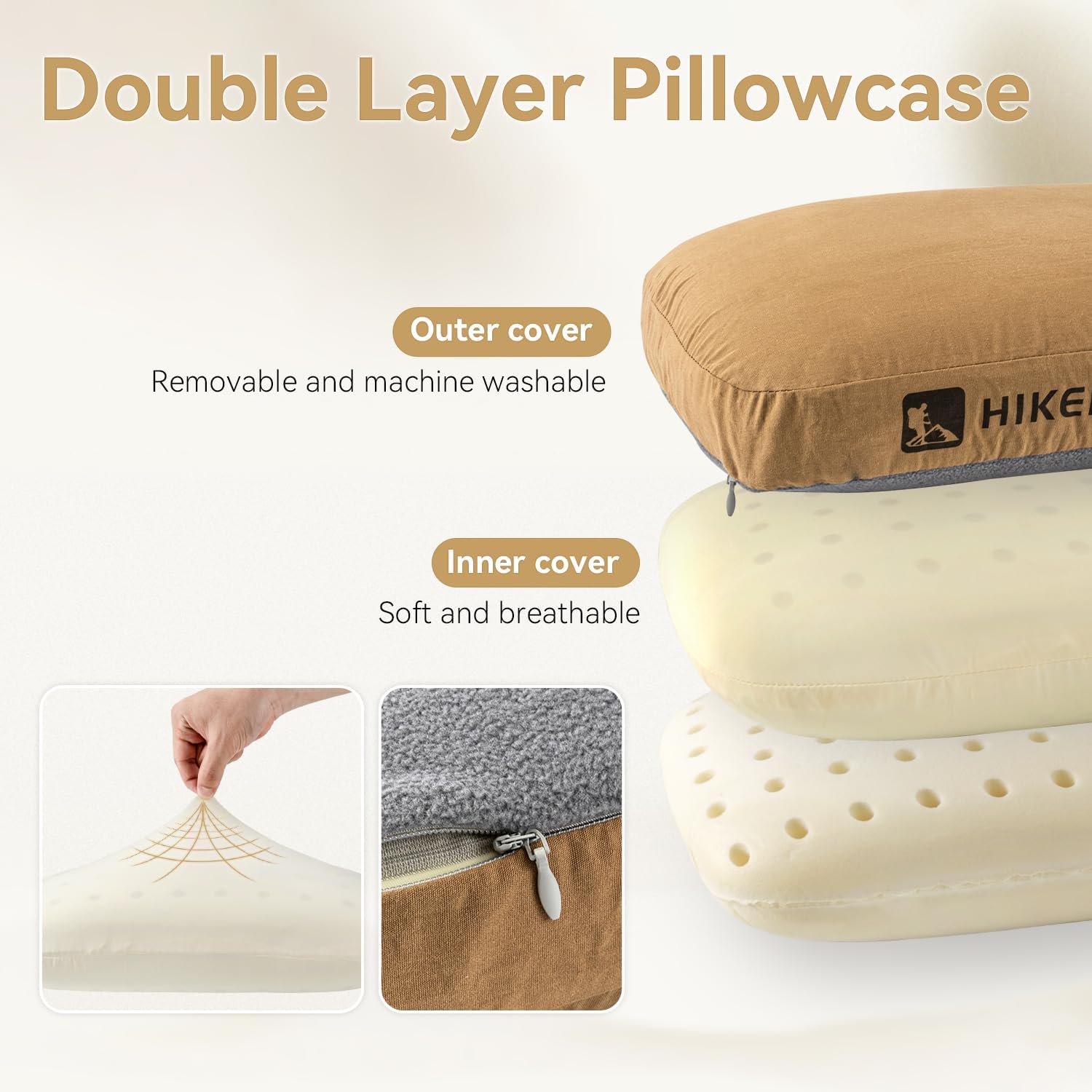 HIKEMAN Camping Memory Foam Pillow - Ultralight Travel Pillow,Backpacking Pillow with Removable Cover,Ergonomic Pillows,Neck Lumbar Support for Outdoor Camp,Sport,Hiking,Backpacking Sleep (Army Green) - Image 3