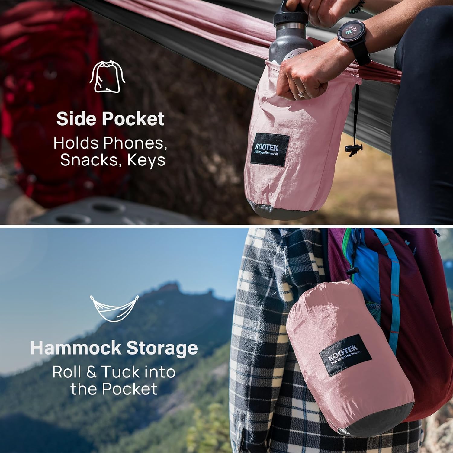 Kootek Camping Hammock 400 lbs Capacity, Portable Hammocks with Tree Straps & Attached Carry Bag, Camping Essentials Gear, Perfect for Outside Indoor Hiking Beach Backpack Travel - Image 4