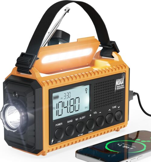 5000 Emergency Weather Radio with AM/FM/NOAA/SW, 5 Ways Powered Solar Hand Crank Alert Radio with LCD Display&SOS, Portable Radio with Cellphone Charger, Flashlight, Reading Lamp, Headphone Jack